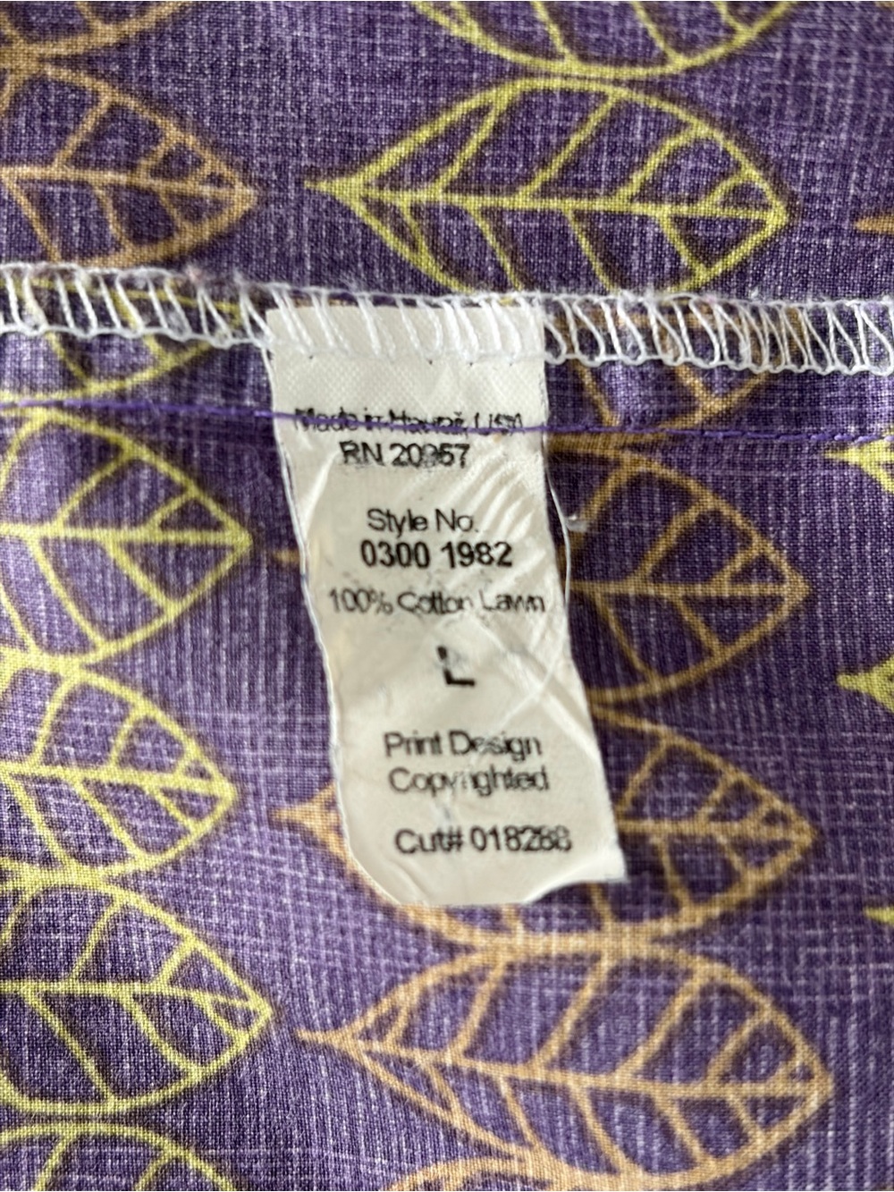 Tori Richard Honolulu Purple Leaf Print Cotton Lawn Shirt Men’s L - Picture 11 of 12